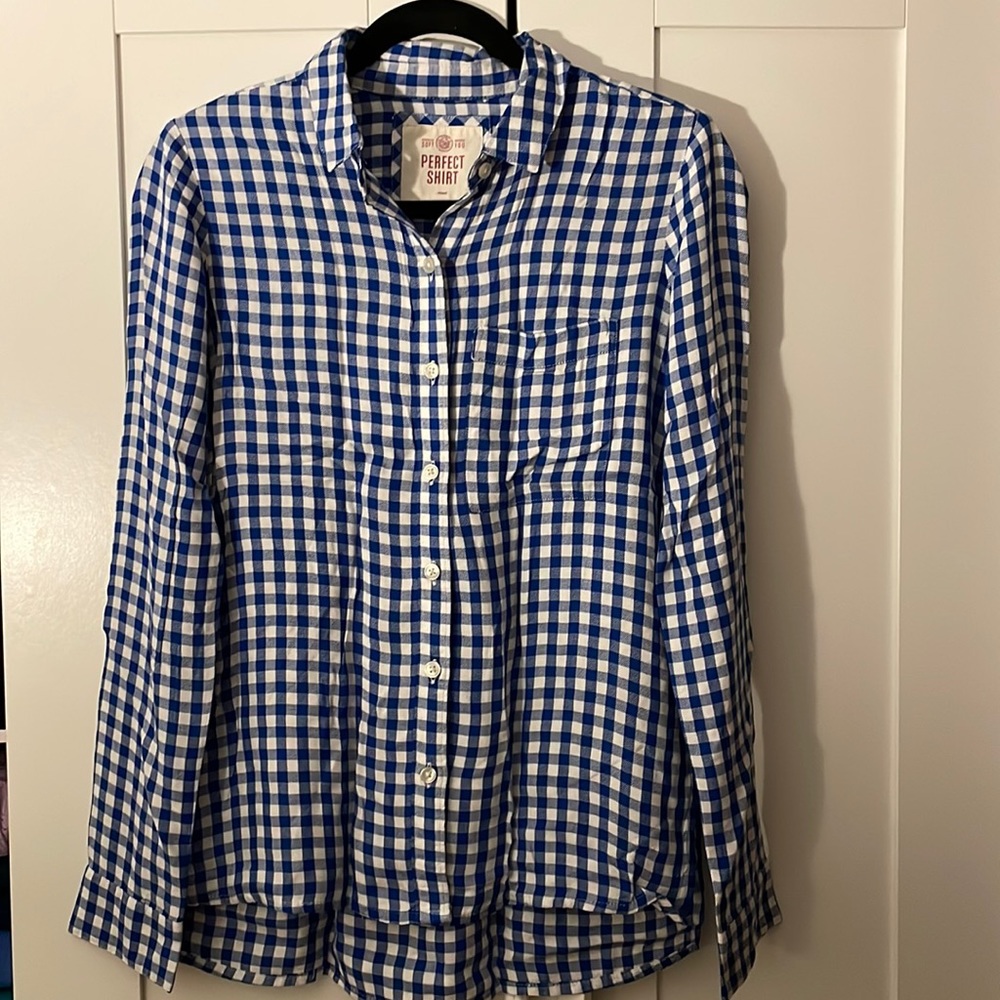 Relaxed Blue Gingham Long Sleeve Shirt